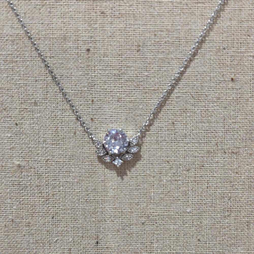 Delicate Silver Necklace with Crystal Pendant